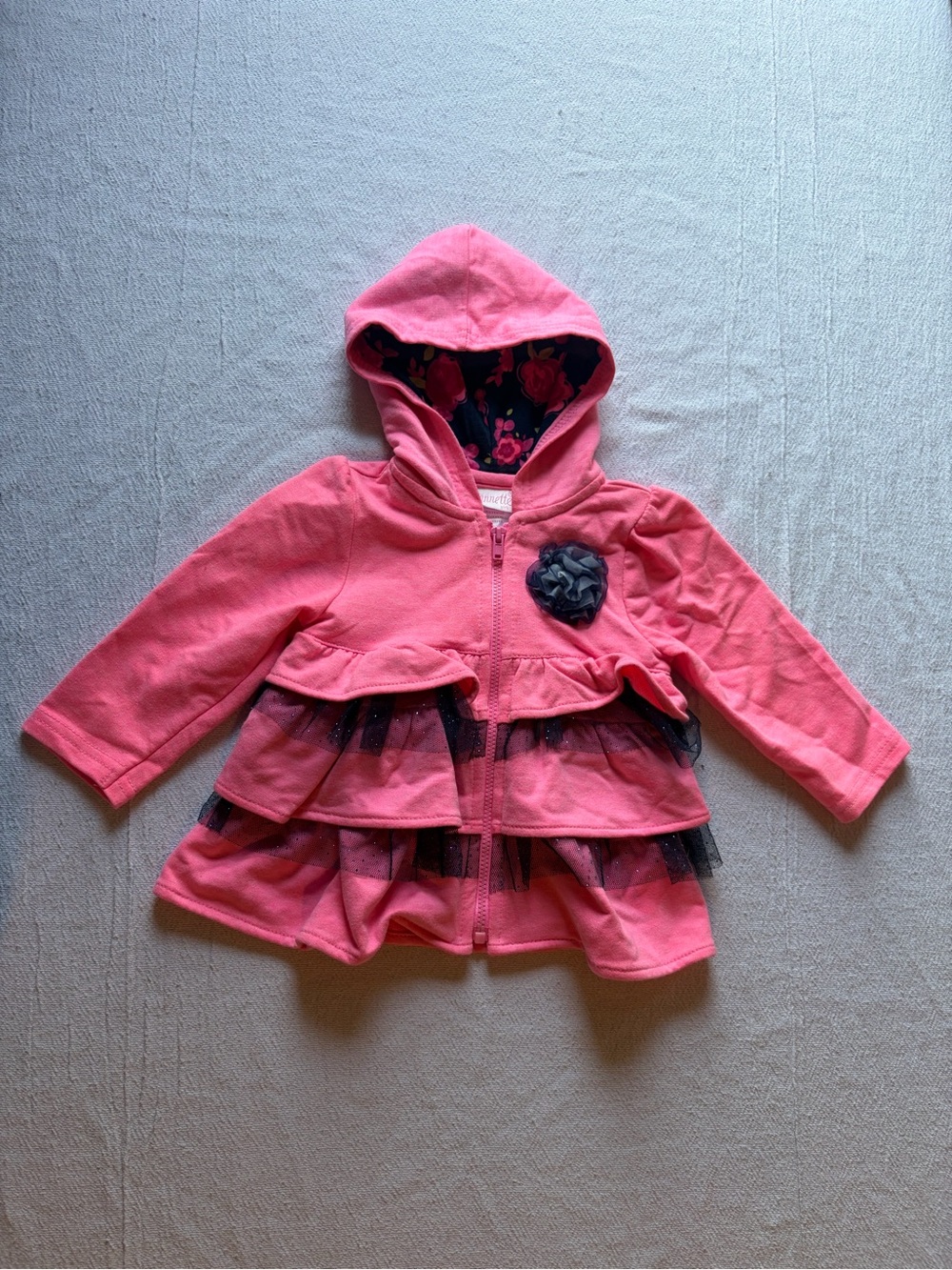Gymboree Pink Ruffle Hoodie with Floral Lining